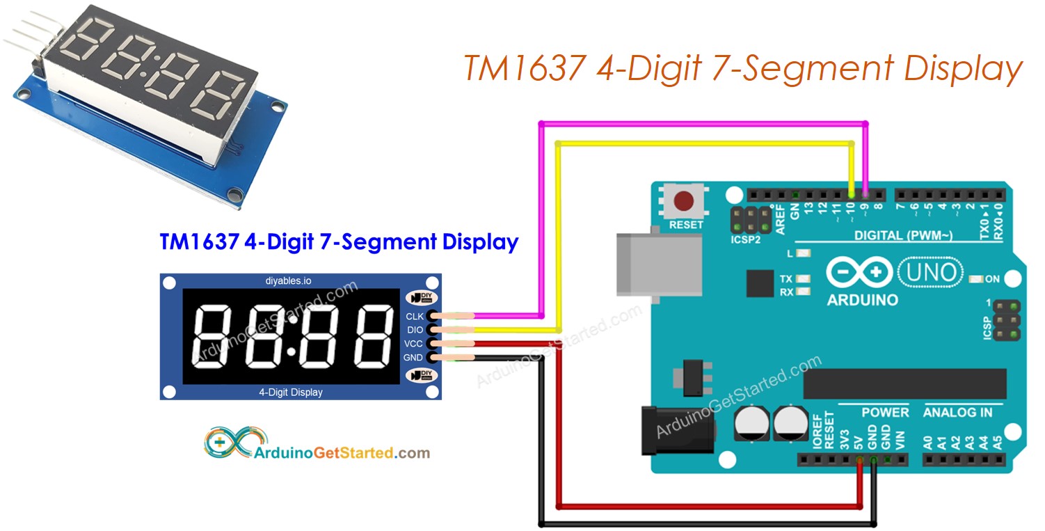 Pantalla de 4 dígitos de 7 segmentos TM1637 para Arduino