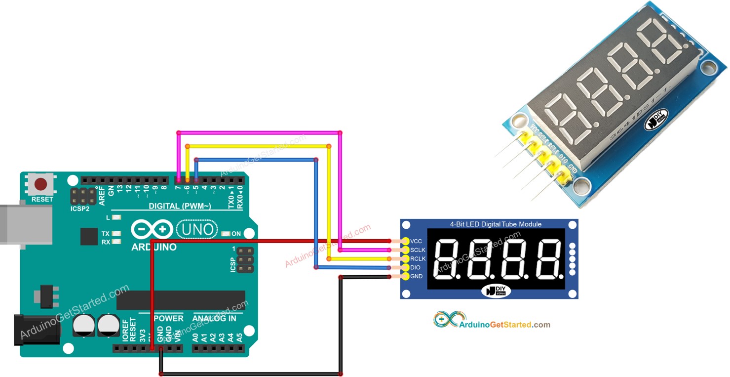 Pantalla de 4 dígitos de 7 segmentos con 74HC595 para Arduino