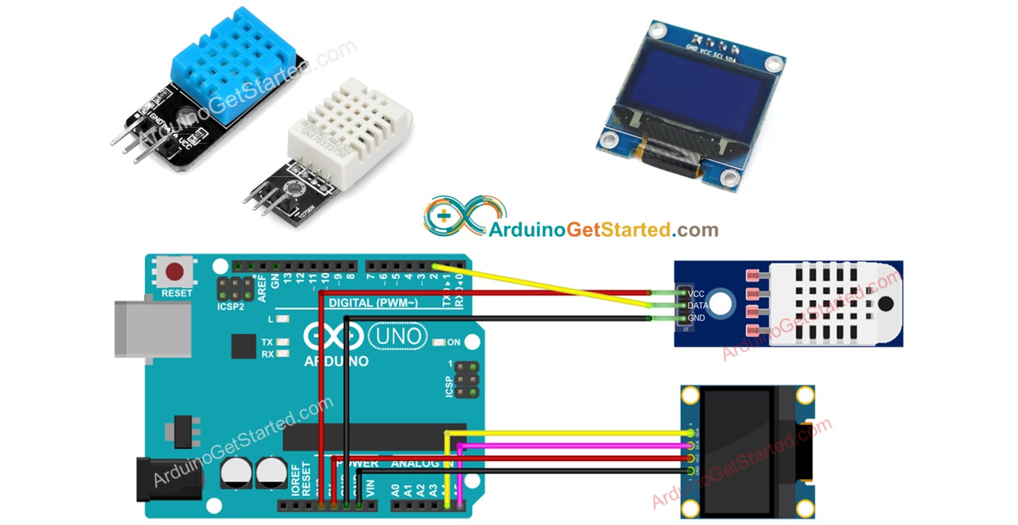 Sensor de temperatura y humedad DHT11/DHT22 para Arduino con pantalla OLED