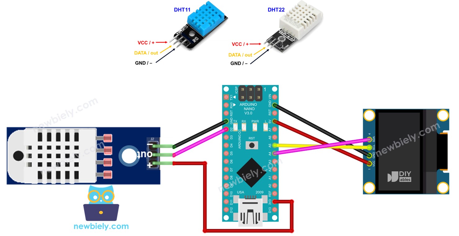 Arduino Nano DHT11/DHT22 sensor de temperatura y humedad con pantalla OLED