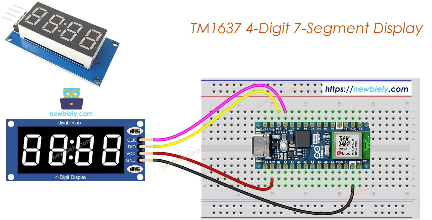 Arduino Nano ESP32 TM1637 pantalla de 4 dígitos de 7 segmentos