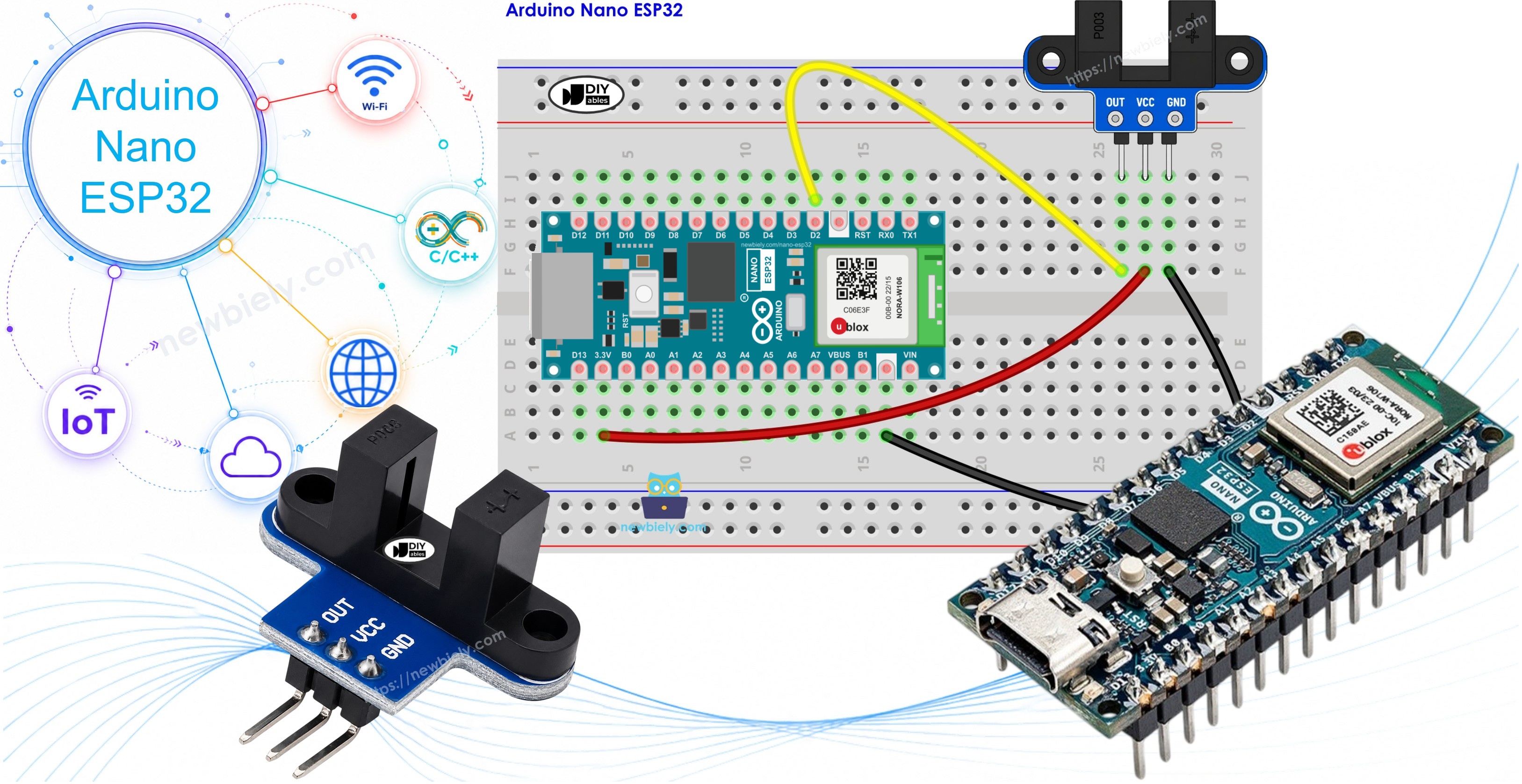 Arduino Nano ESP32 y sensor de velocidad óptico ranurado IR