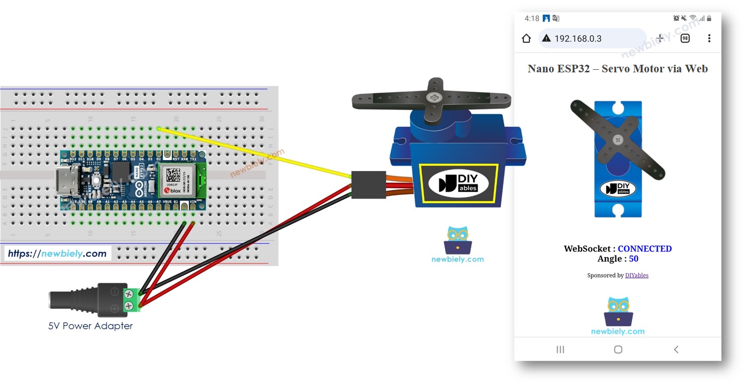 Arduino Nano ESP32 controla un servomotor a través de la web.