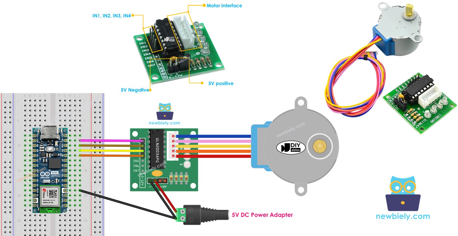 Arduino Nano ESP32 ULN2003 motor paso a paso 28BYJ-48