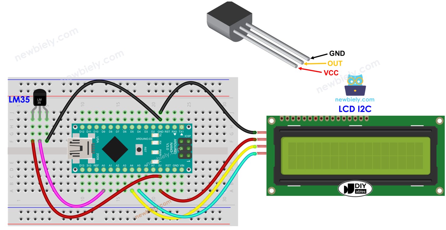 Arduino Nano LM35 sensor de temperatura LCD