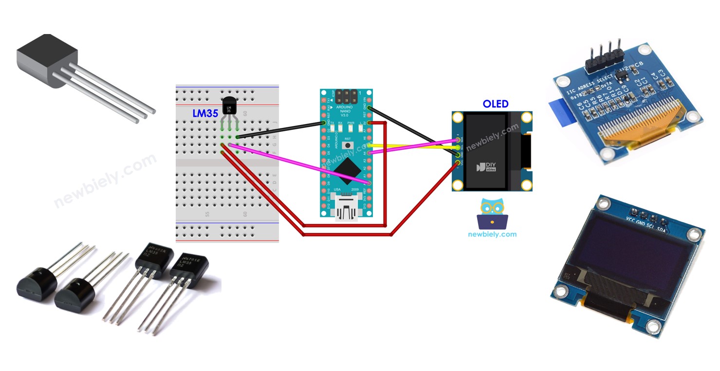 Arduino Nano LM35 sensor de temperatura OLED W