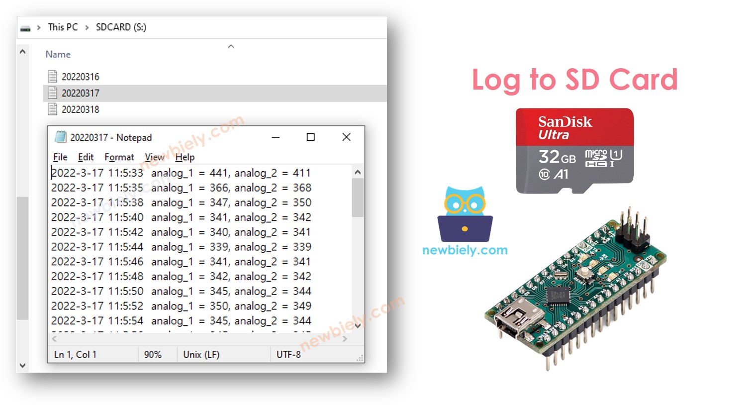 Registro de Arduino Nano en la tarjeta microSD