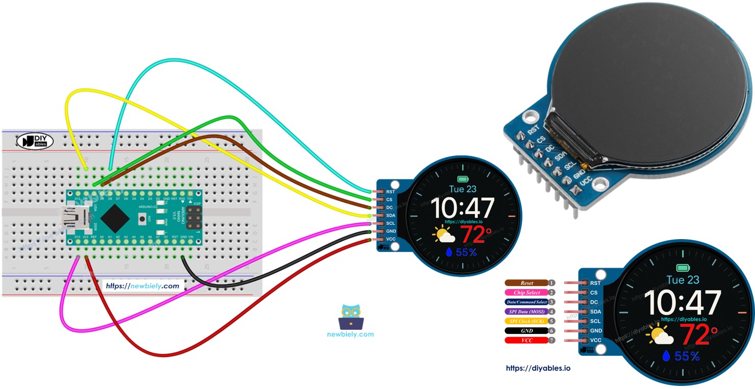 Pantalla TFT LCD circular de 1,28 pulgadas para Arduino Nano