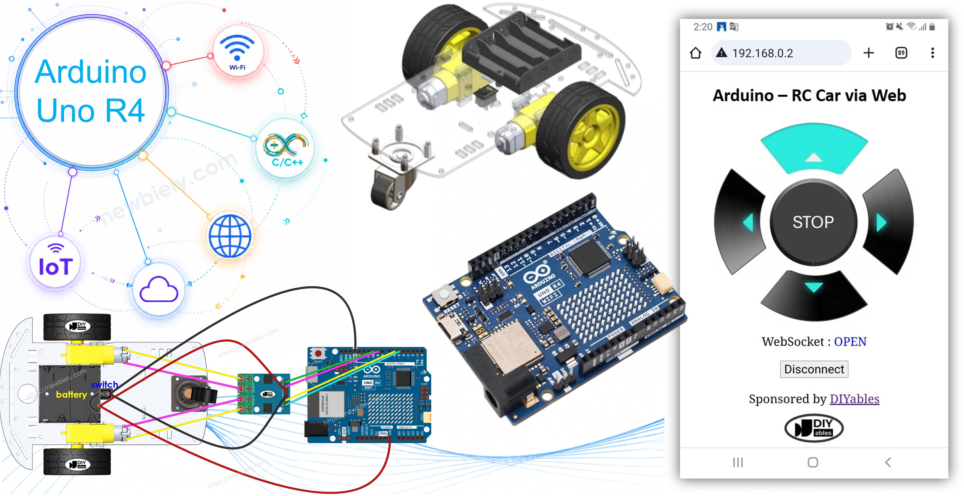 Arduino UNO R4 controla un coche robot a través de la web.