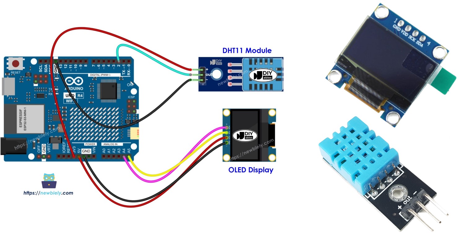 Arduino UNO R4 DHT11 sensor de temperatura y humedad, módulo con pantalla OLED