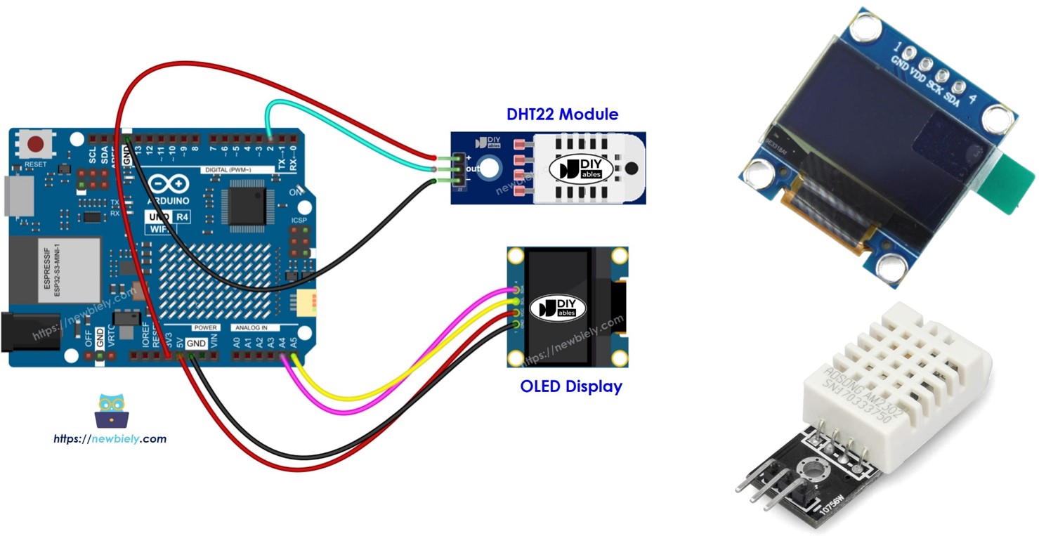Arduino UNO R4 módulo sensor DHT22 de temperatura y humedad con pantalla OLED