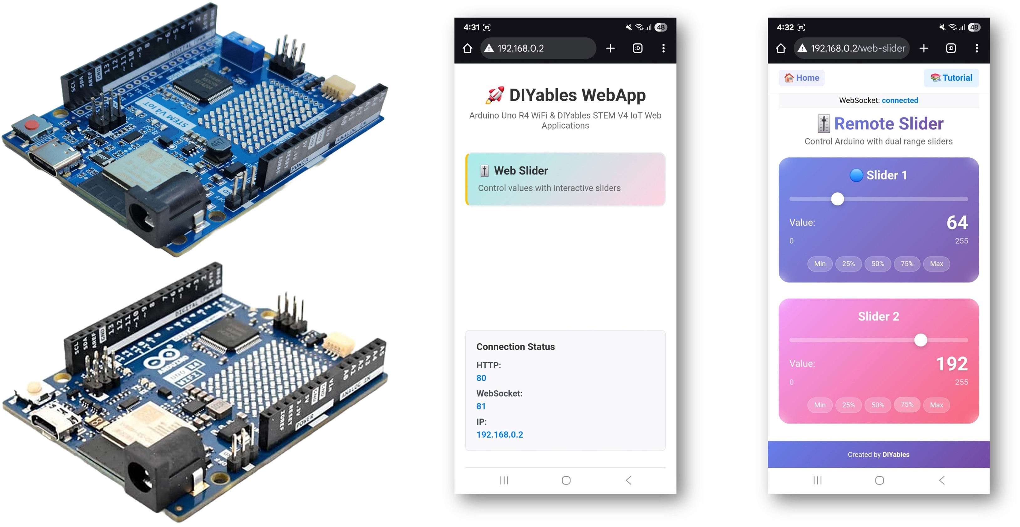 Ejemplo de Arduino WebSlider - Tutorial de la Interfaz de Control de Deslizadores Dobles