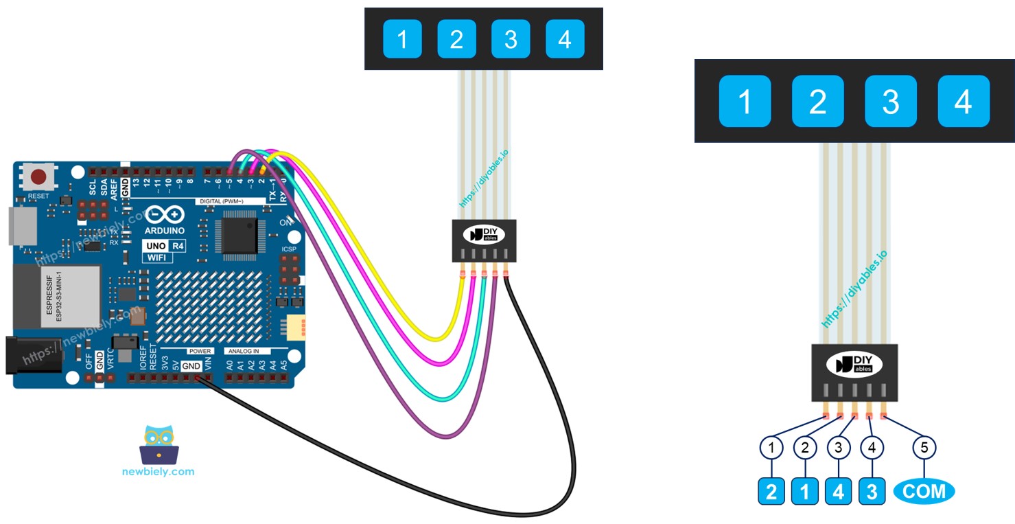 Arduino UNO R4 Teclado numérico 1x4