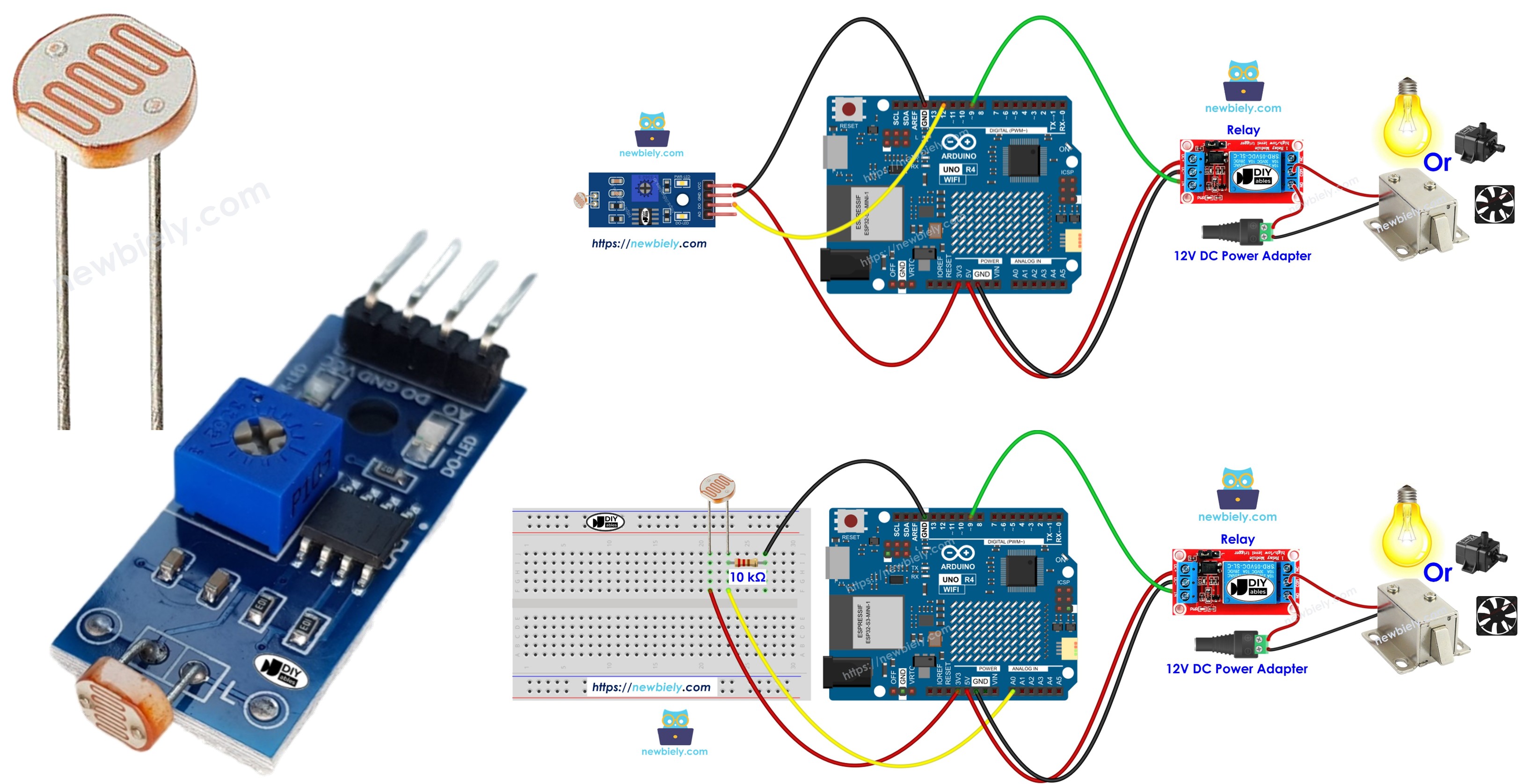 Arduino UNO R4 sensor de luz controla el relé