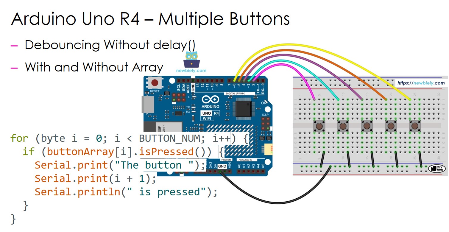 Arduino UNO R4 con múltiples botones