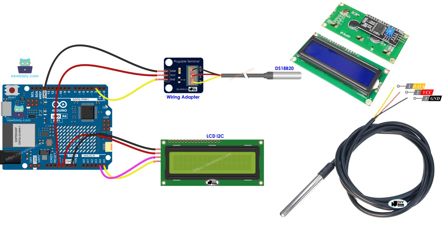 Arduino UNO R4 sensor de temperatura LCD I2C