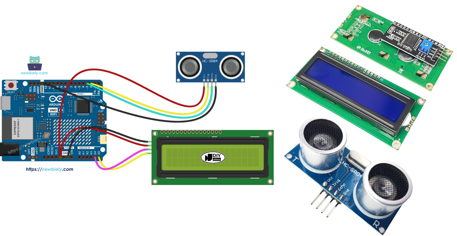 Arduino UNO R4 sensor ultrasónico LCD I2C