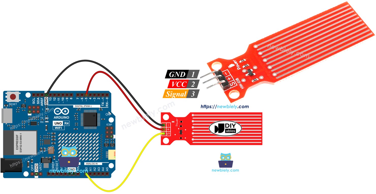 Arduino UNO R4 y módulo de sensor de agua