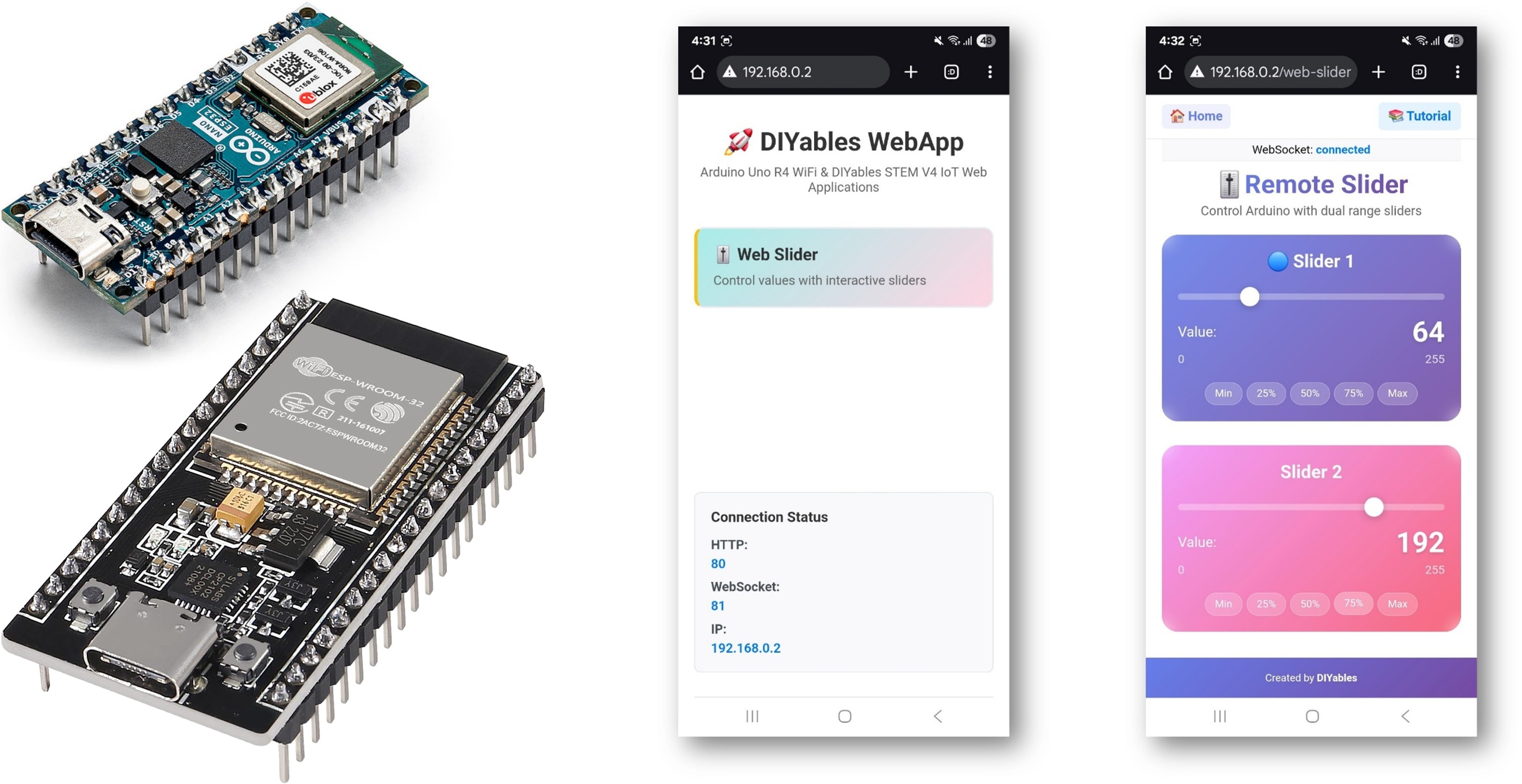 Ejemplo de Arduino WebSlider - Tutorial de la interfaz de control de dos deslizadores