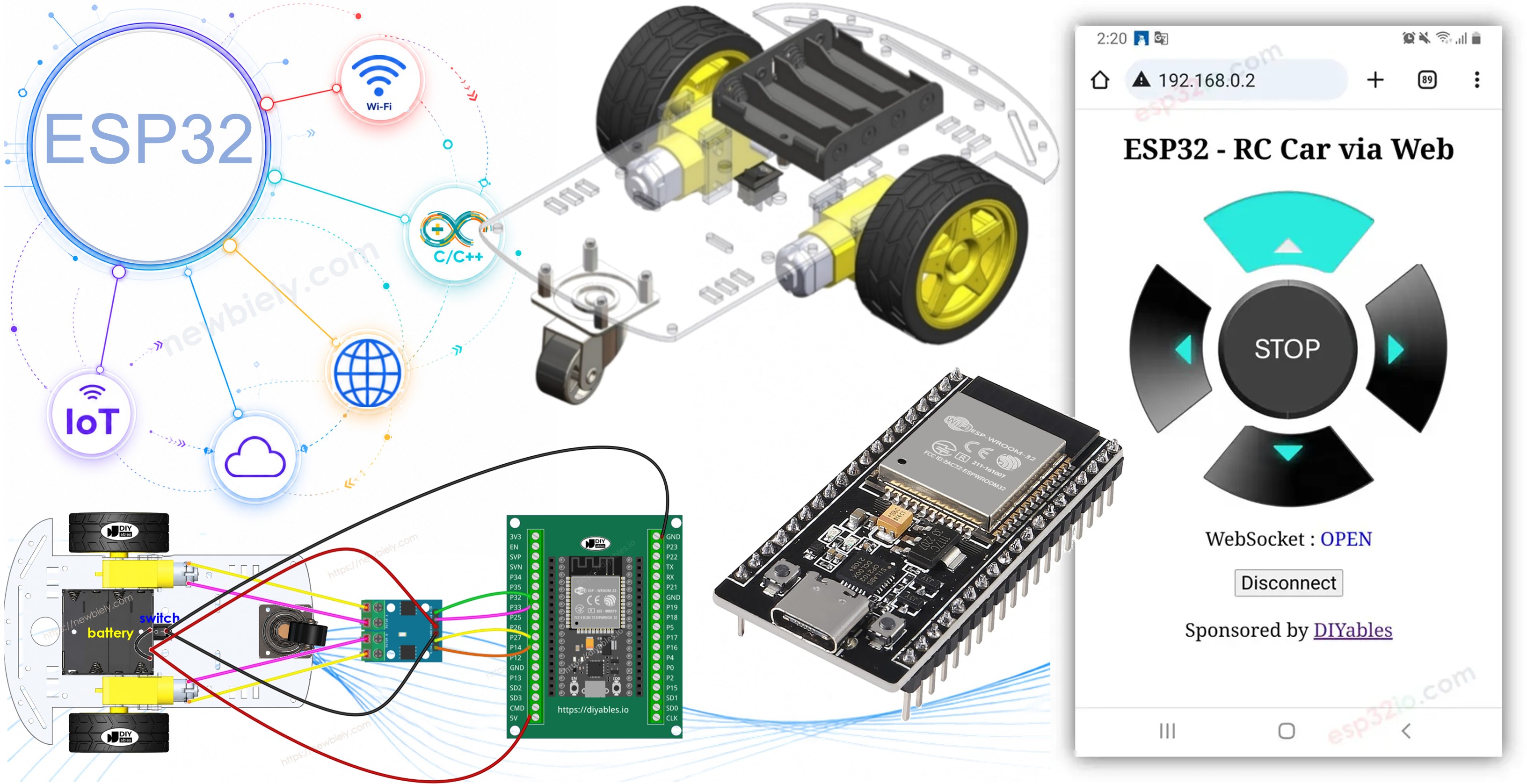 ESP32 controla un coche robot a través de la web.