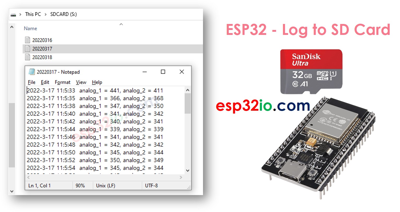 Registro de ESP32 en la tarjeta microSD