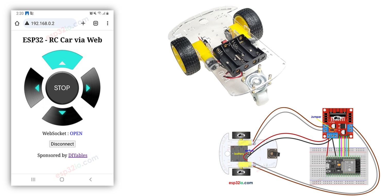 ESP32 controla un coche robot a través de la web.