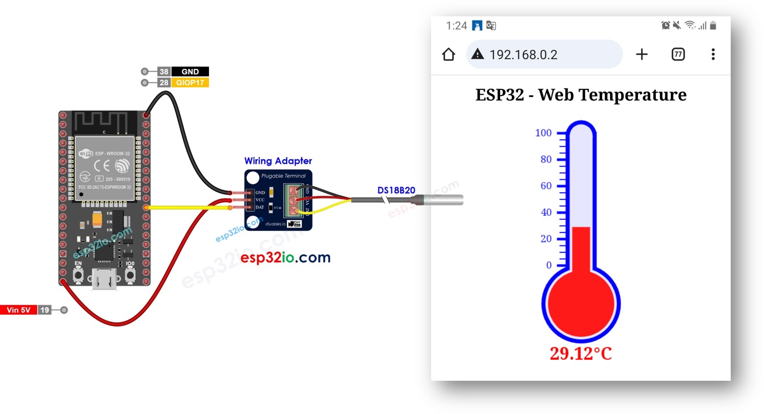 Servidor web para sensor de temperatura DS18B20 en ESP32