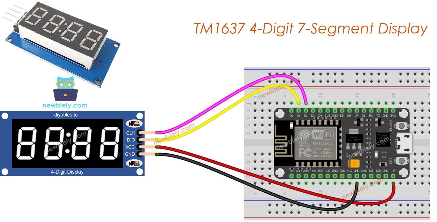 Pantalla de 4 dígitos de 7 segmentos TM1637 para ESP8266 NodeMCU