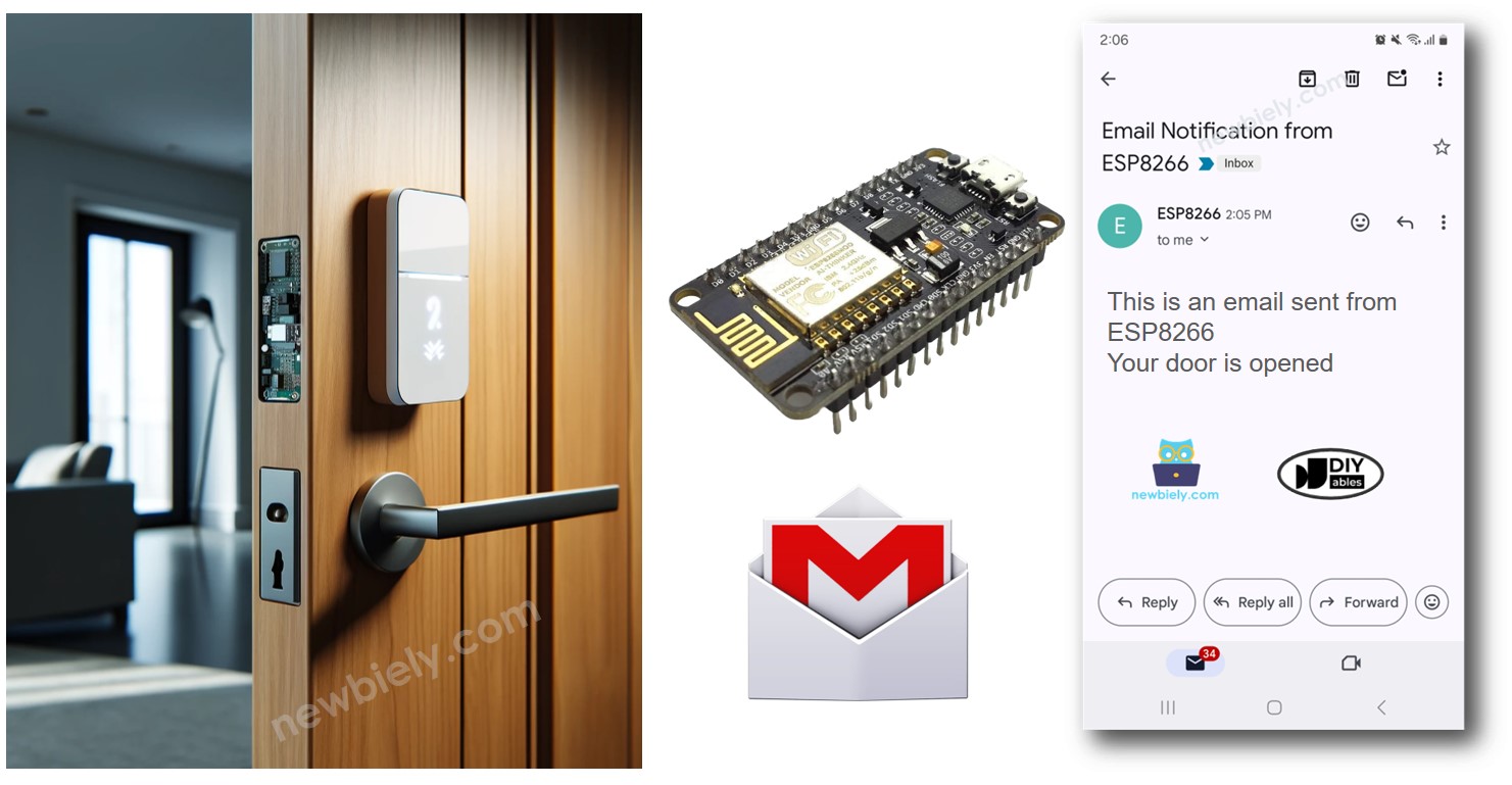 ESP8266 NodeMCU Notificación por correo electrónico de apertura de la puerta