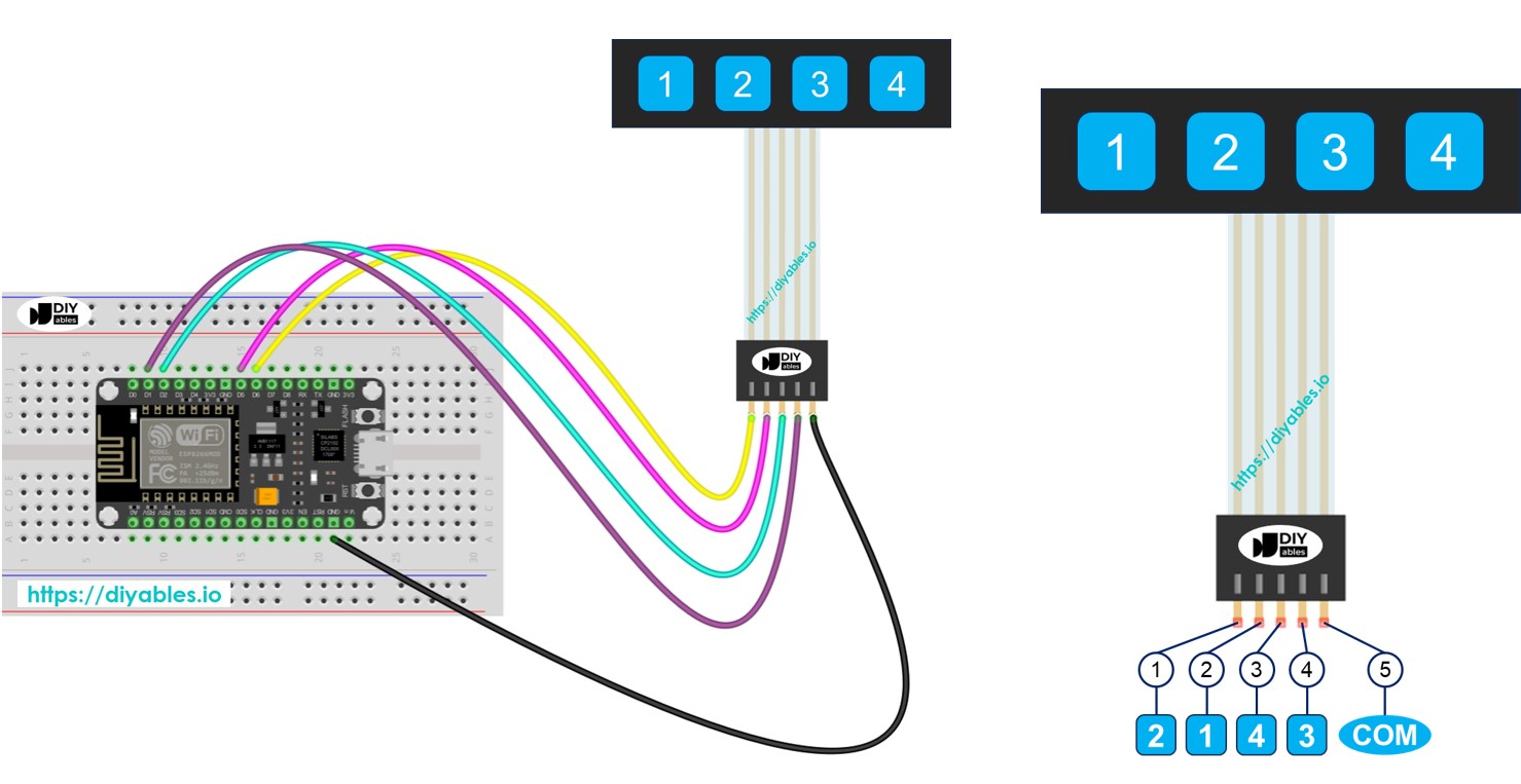 ESP8266 NodeMCU Teclado 1x4