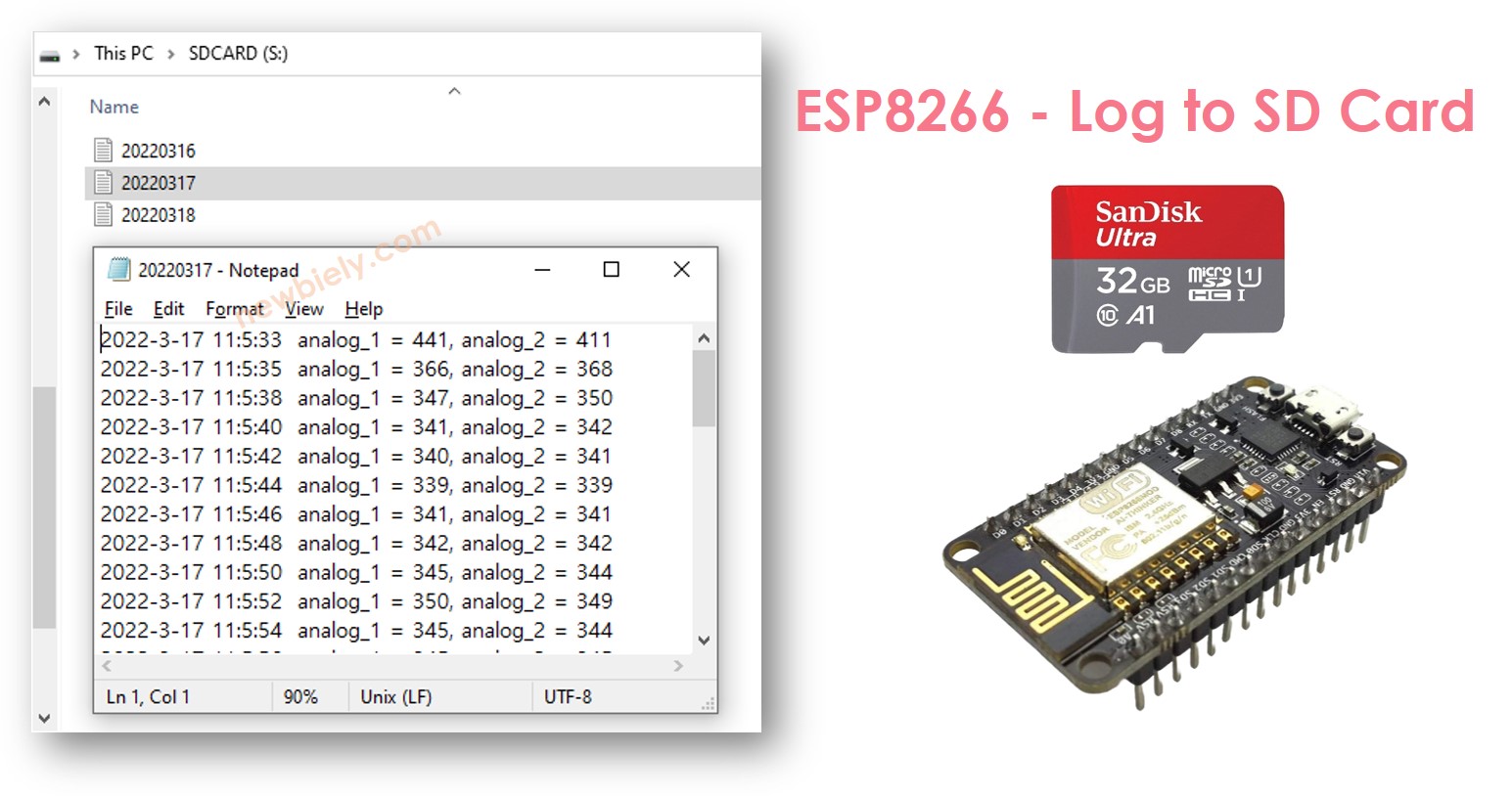 Registro de ESP8266 NodeMCU en la tarjeta microSD