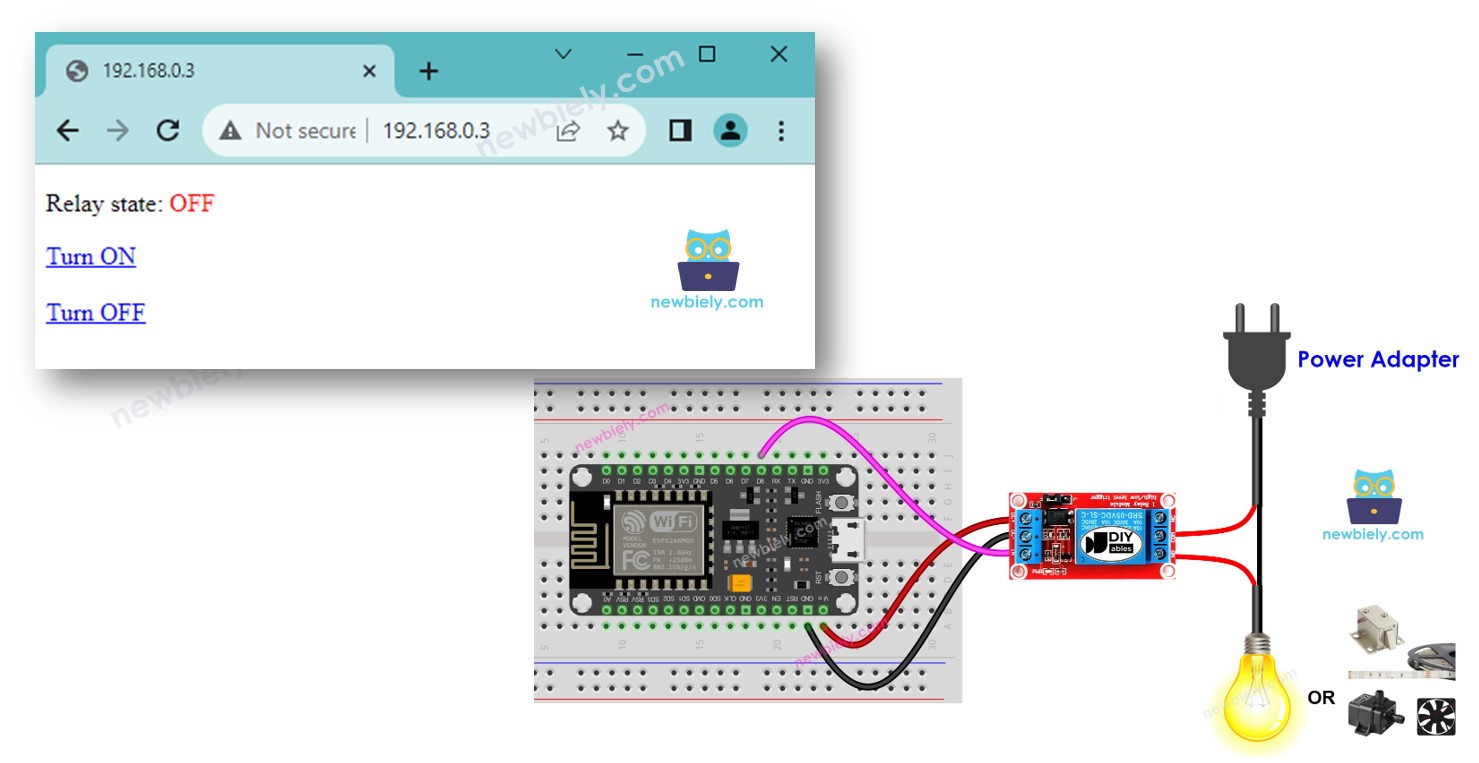 Navegador web para relé ESP8266 NodeMCU