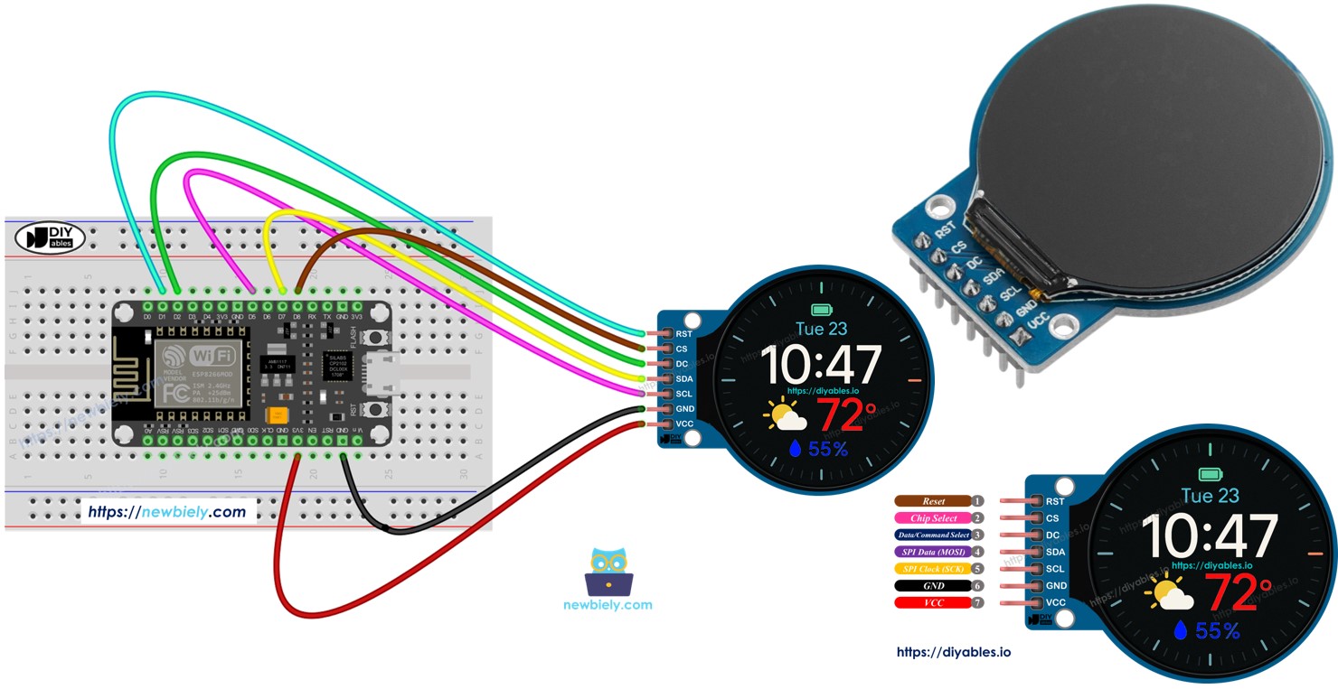 Pantalla TFT LCD circular de 1,28 pulgadas para ESP8266 NodeMCU
