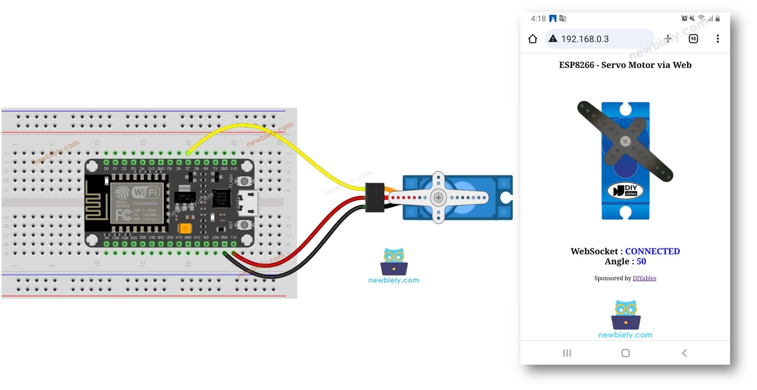 ESP8266 NodeMCU controla el servomotor a través de la web
