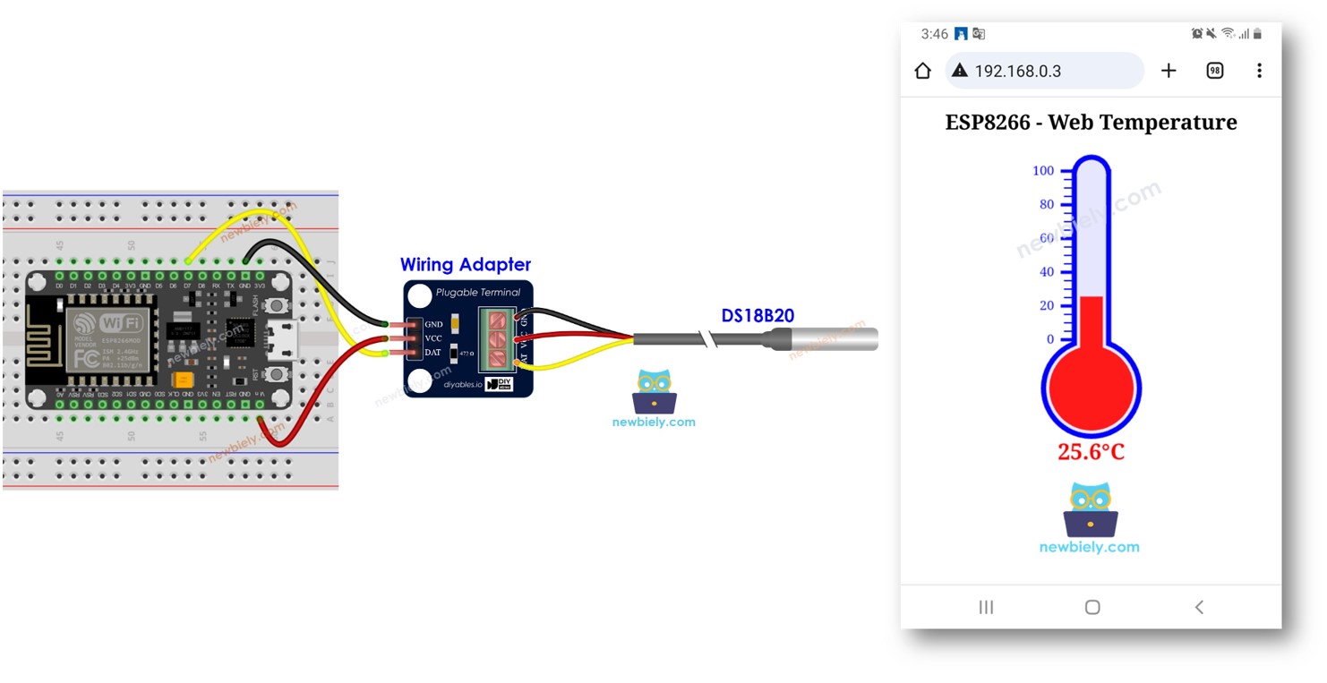 Servidor web de sensor de temperatura DS18B20 para ESP8266 NodeMCU