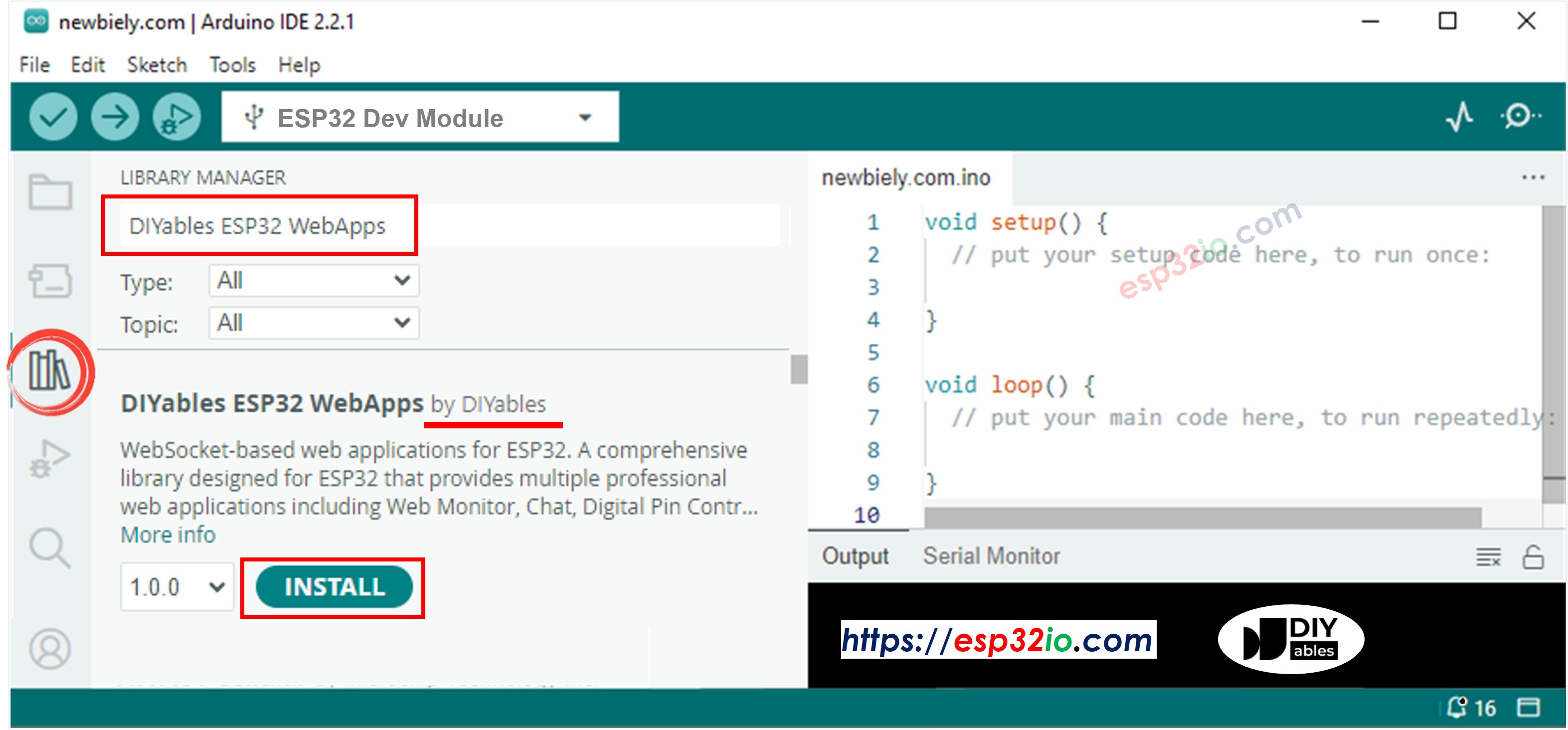 Biblioteca de WebApps para ESP32 de DIYables