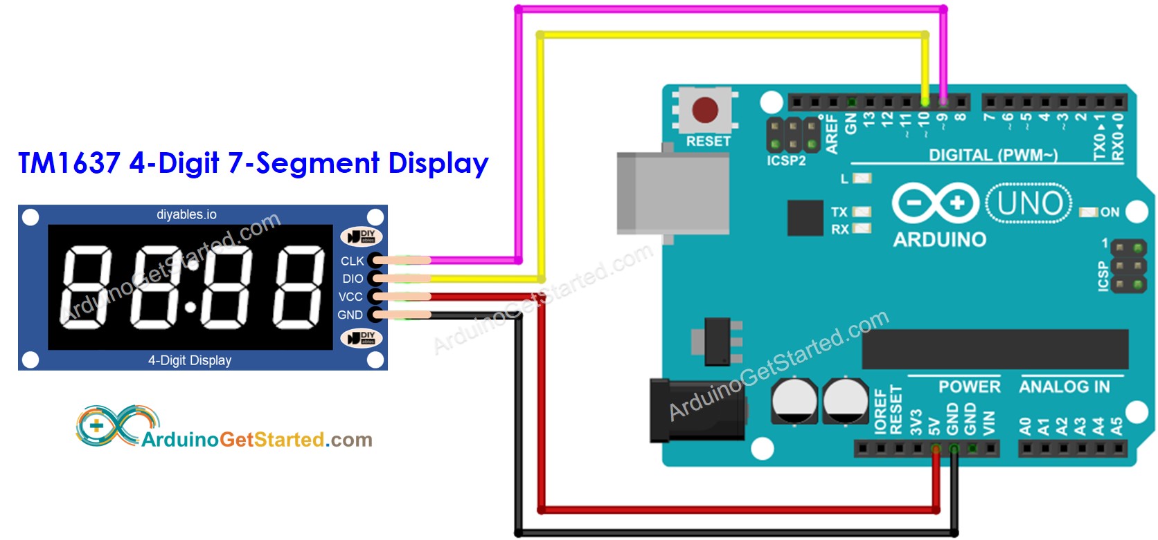 Diagrama de cableado del módulo Arduino TM1637