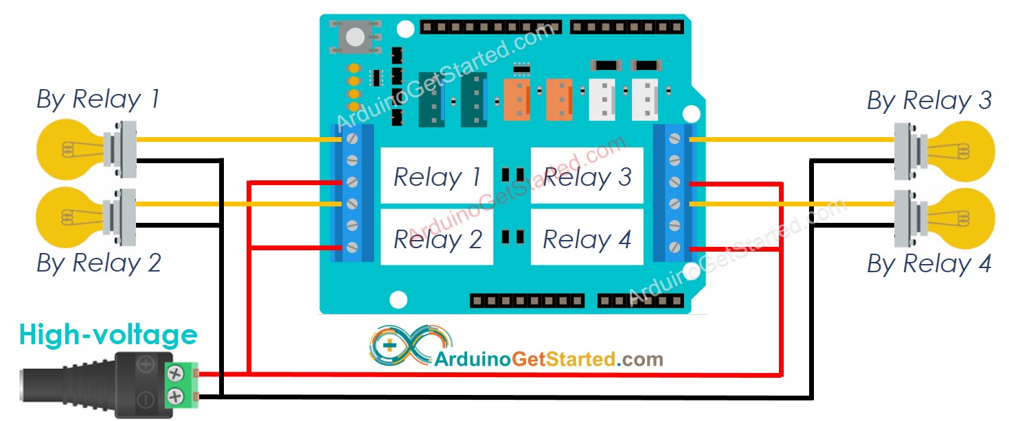 Diagrama de cableado del escudo de relés de Arduino