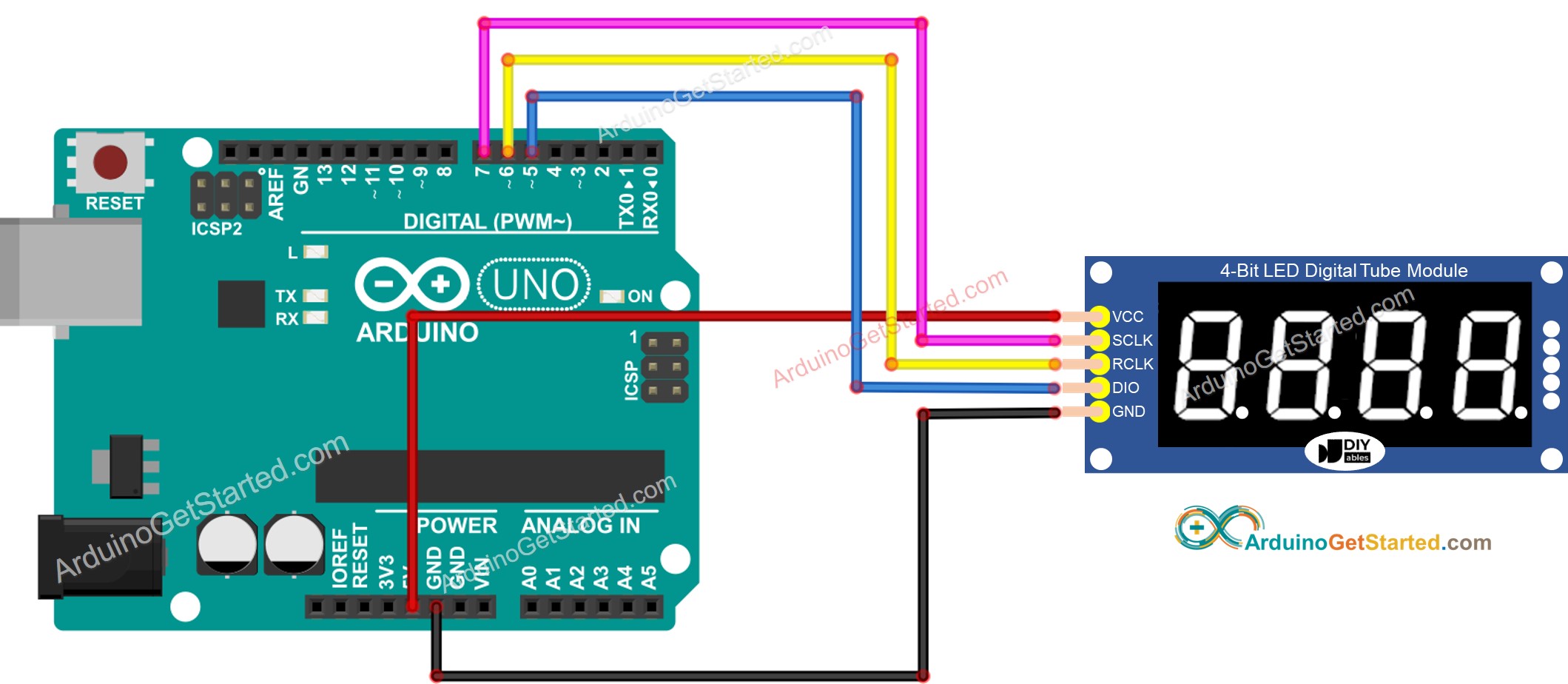 Diagrama de cableado del módulo Arduino 74HC595