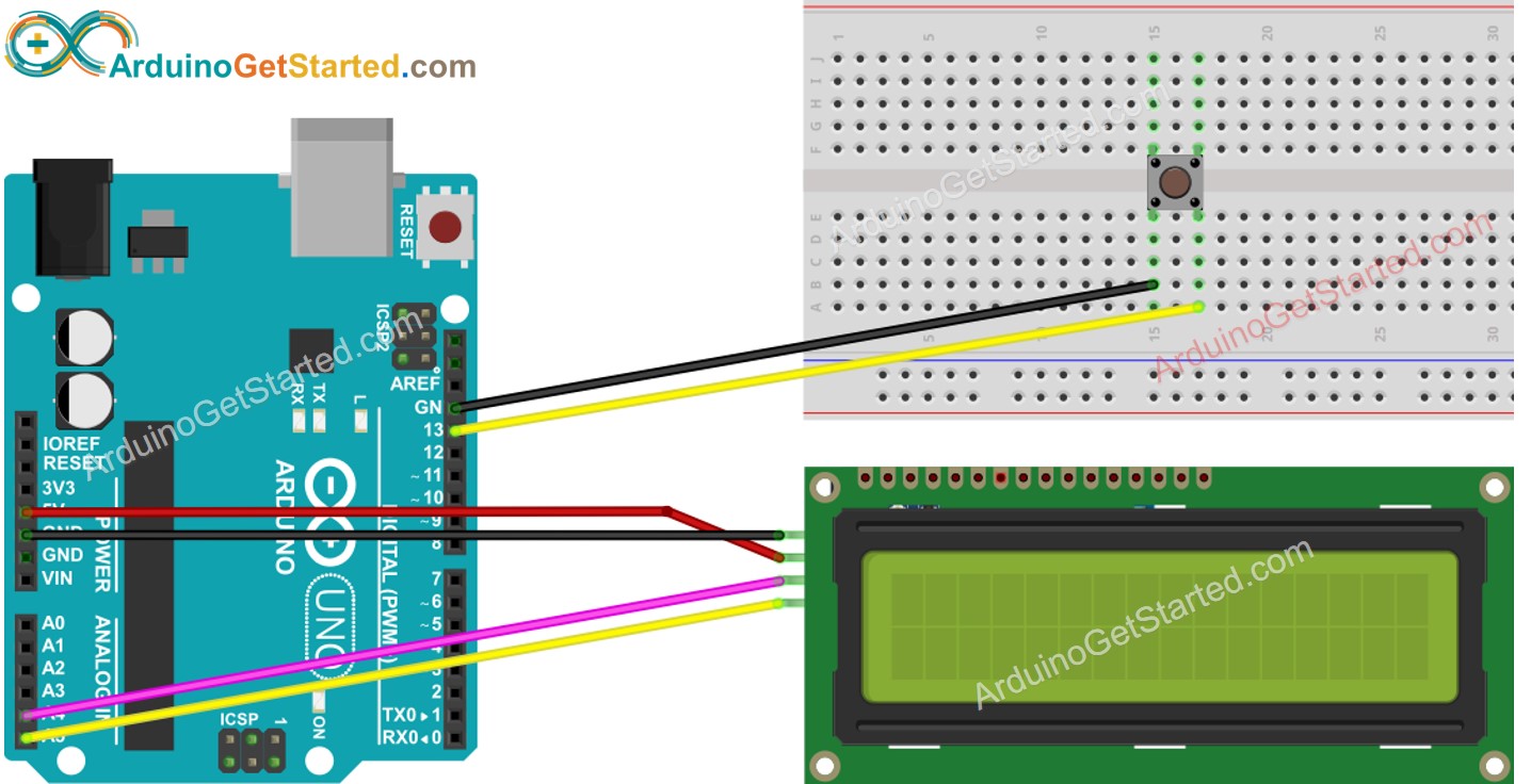 Diagrama de cableado de Arduino para LCD I2C con botón