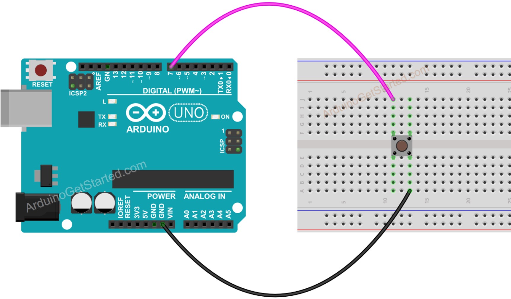 Diagrama de cableado del botón de Arduino