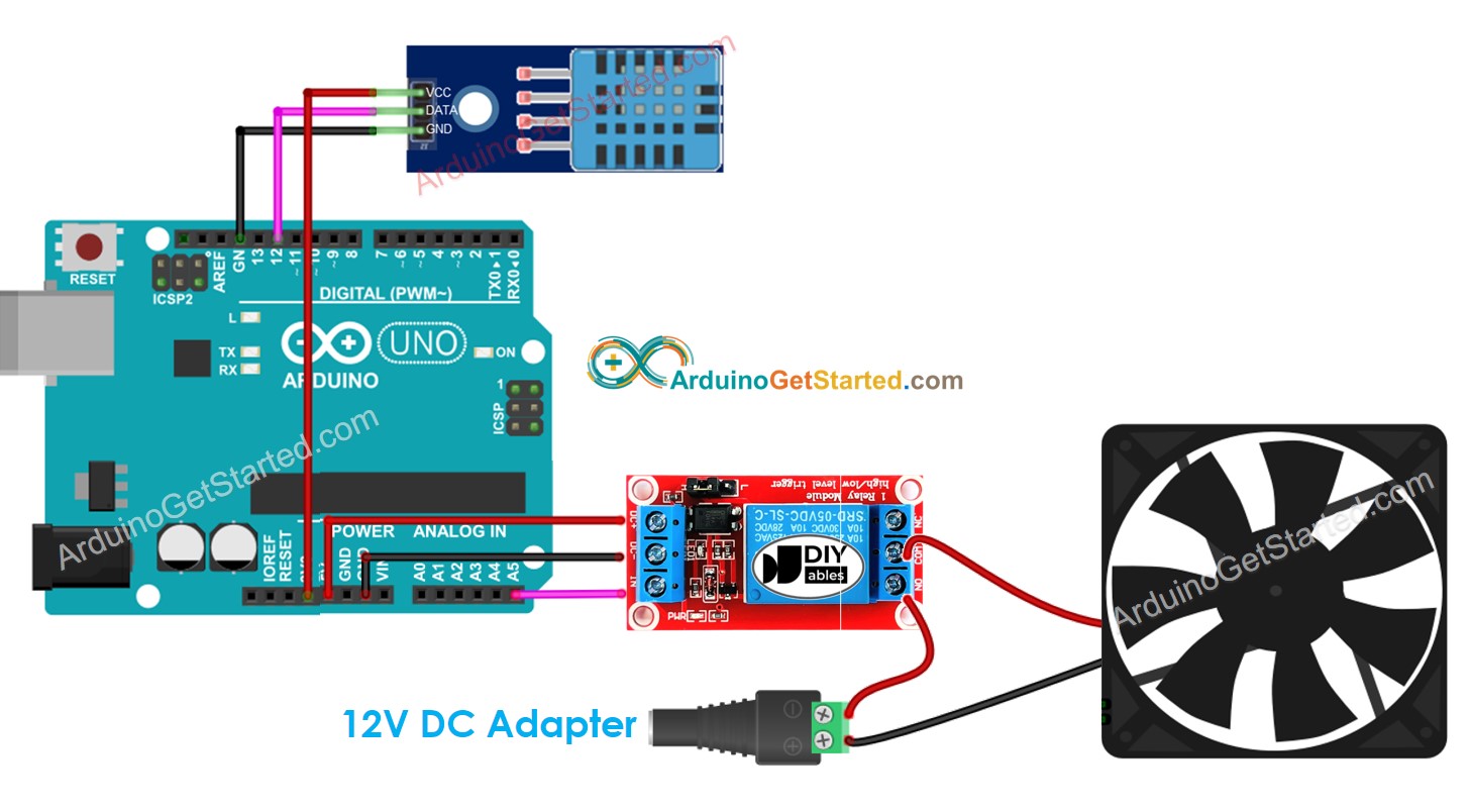 Diagrama de cableado del sistema de enfriamiento con Arduino