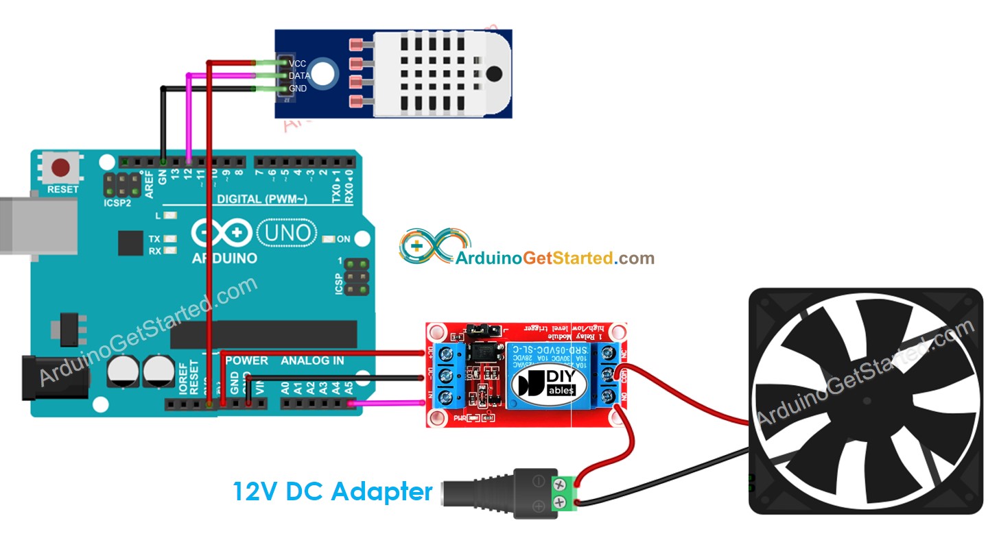Diagrama de cableado del sistema de ventilador de enfriamiento para Arduino