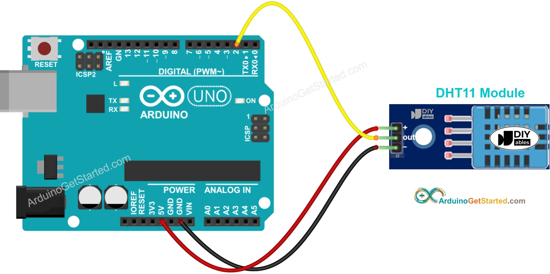 Diagrama de cableado del módulo de temperatura y humedad DHT11 para Arduino
