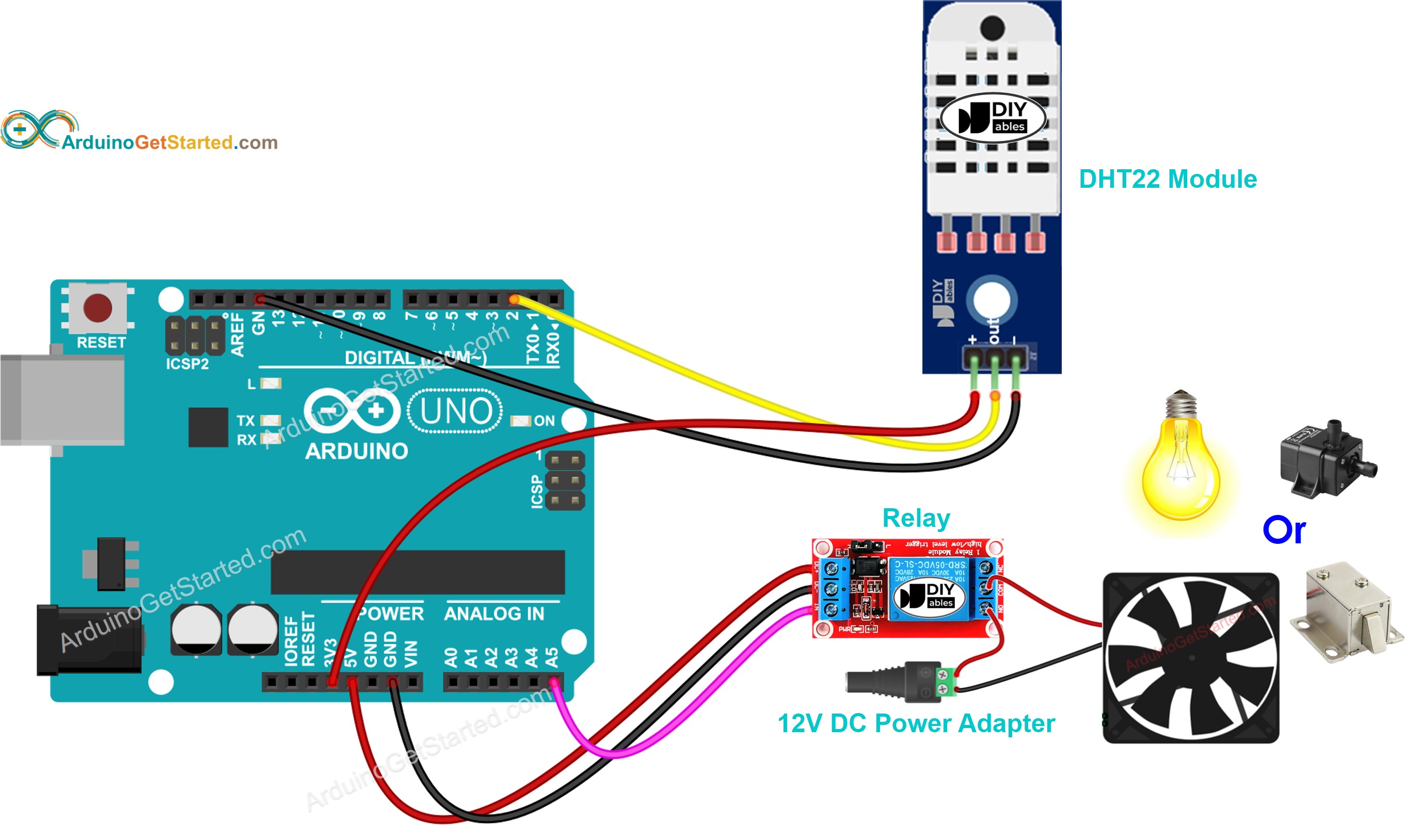 Diagrama de cableado del relé para el sensor Arduino DHT22