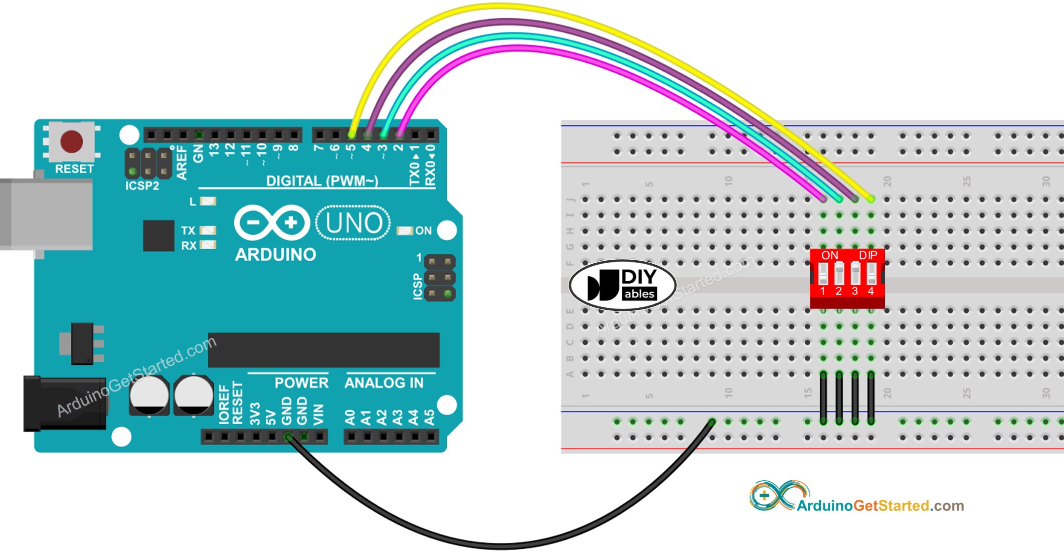 Diagrama de cableado del interruptor DIP de Arduino