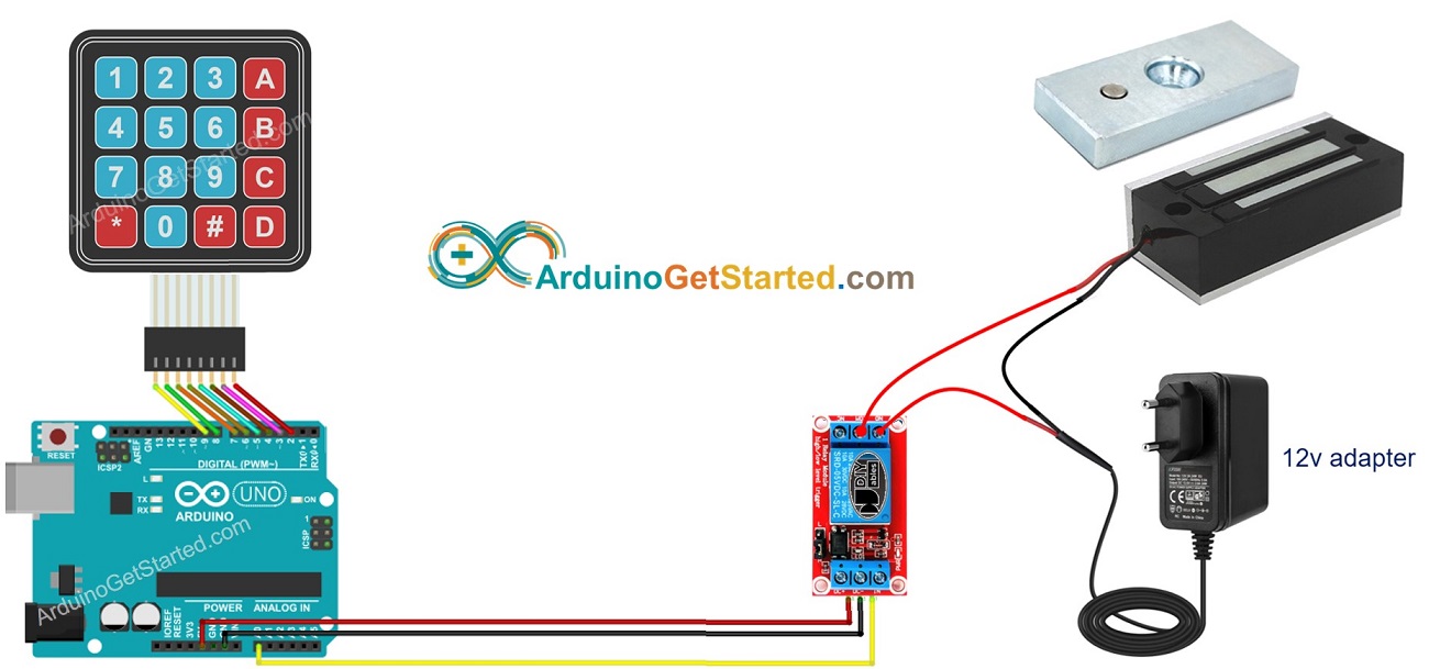 Diagrama de cableado del sistema de cerradura para Arduino