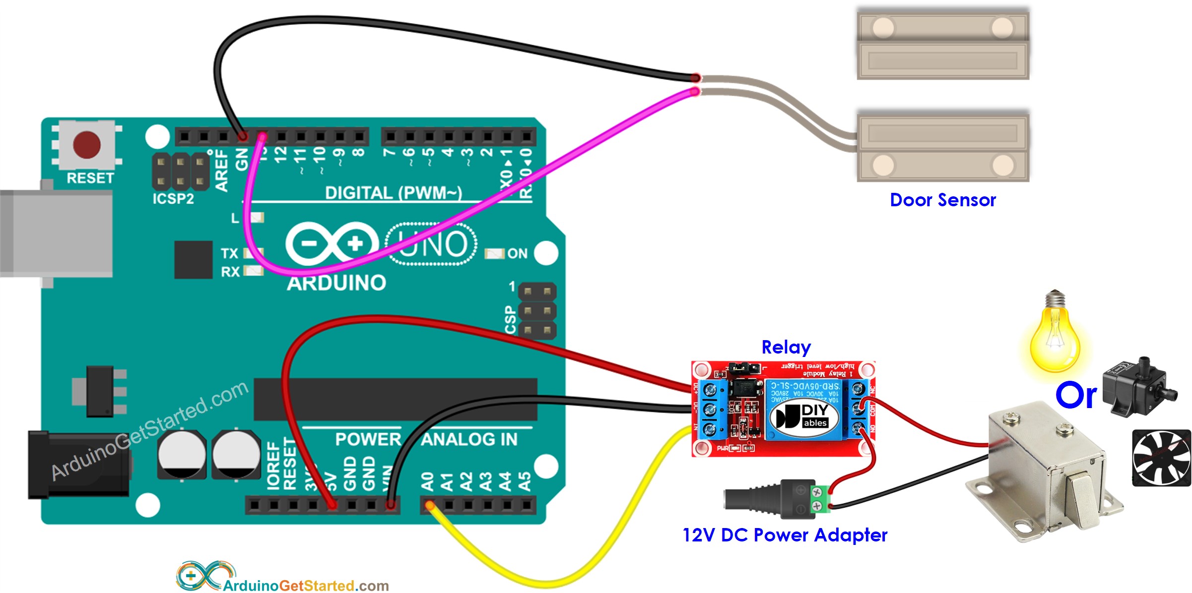 Diagrama de cableado del relé para sensor de puerta Arduino