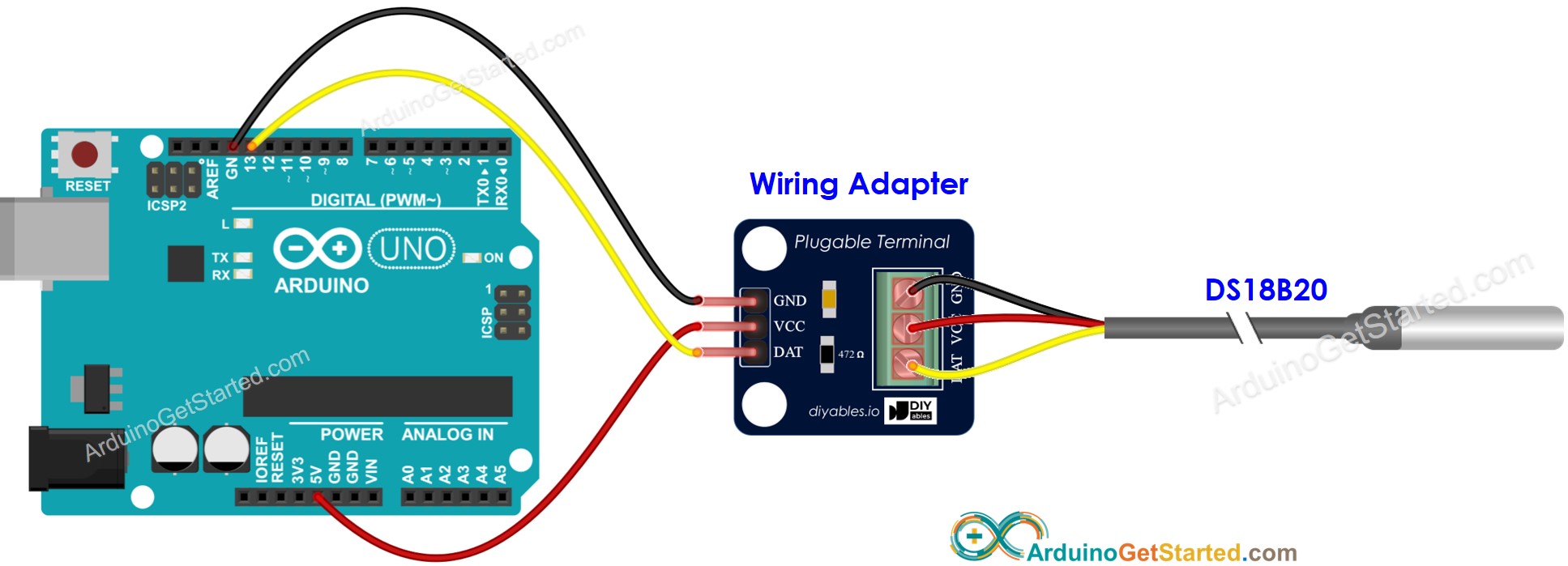 Diagrama de cableado para Arduino DS18B20