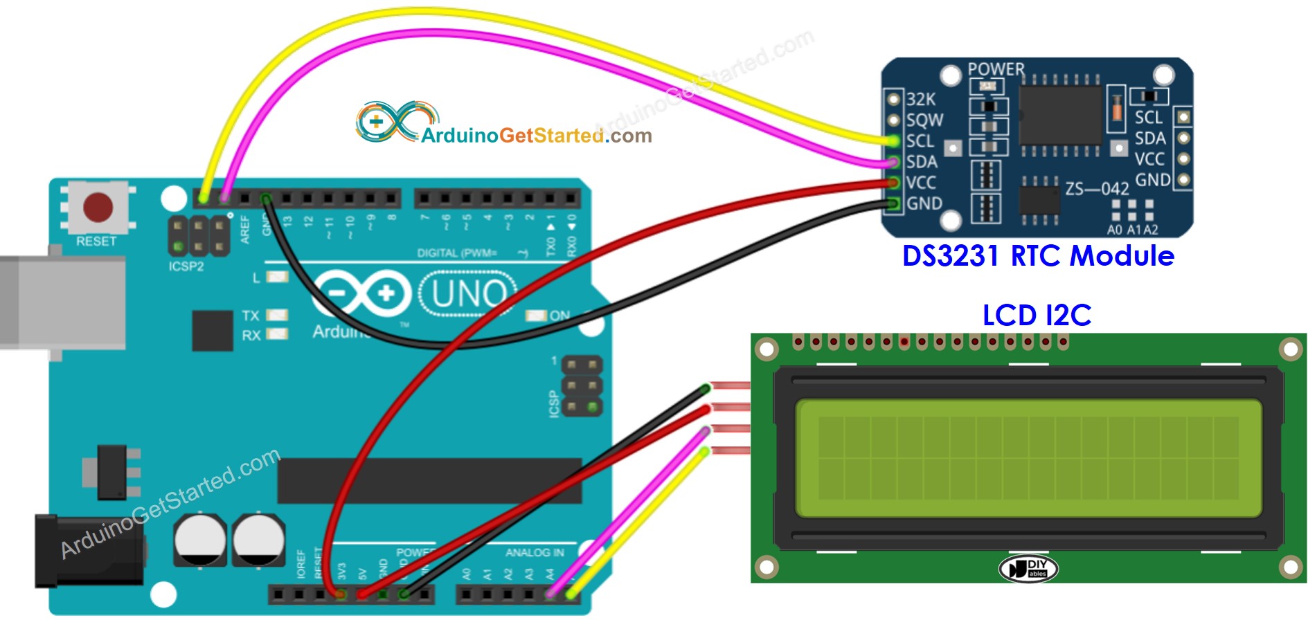 Diagrama de cableado de Arduino DS3231 LCD